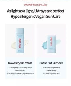 Συσκευασία του Tocobo Cotton Soft Sun Stick SPF50, αντηλιακό προσώπου σε μορφή stick με βαμβακερή υφή