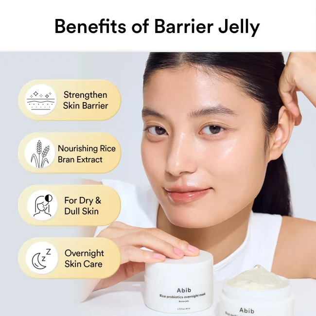 ABIB Rice Probiotics Overnight Mask Barrier Jelly 80ml για ενυδάτωση και ενίσχυση φραγμού επιδερμίδας