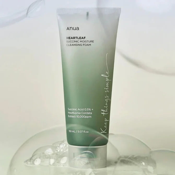 Anua Heartleaf Succinic Moisture Αφρός Καθαρισμού Προσώπου & Ματιών 150ml για Απαλή & Ενυδατωμένη Επιδερμίδα