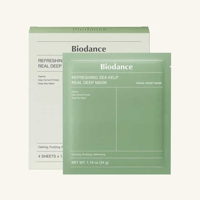 Biodance Refreshing Sea Kelp Deep Μάσκα Προσώπου για Ενυδάτωση και Λάμψη 4 τμχ x 34gr