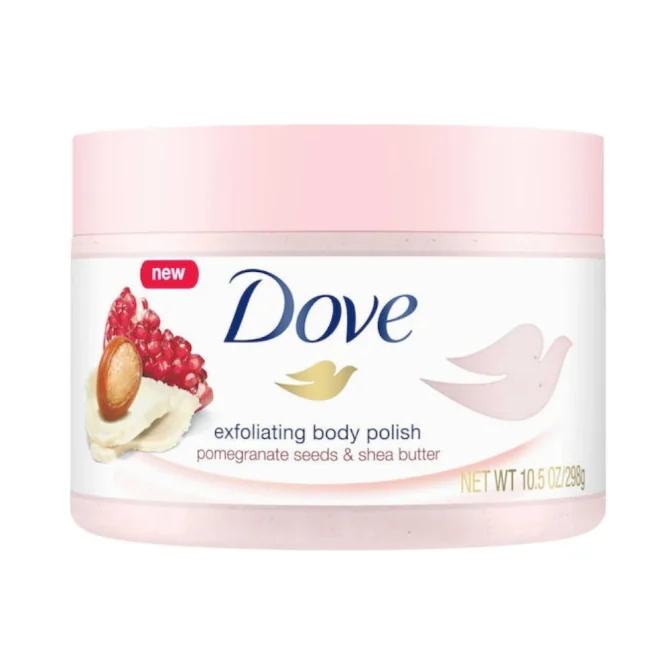 Dove Scrub Σώματος με Σπόρους Ροδιού & Βούτυρο Shea 225ml – Απαλή Απολέπιση & Ενυδάτωση