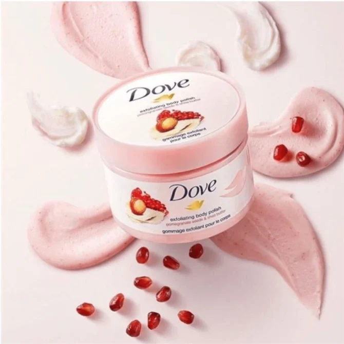 Dove Scrub Σώματος με Σπόρους Ροδιού & Βούτυρο Shea 225ml – Απαλή Απολέπιση & Ενυδάτωση