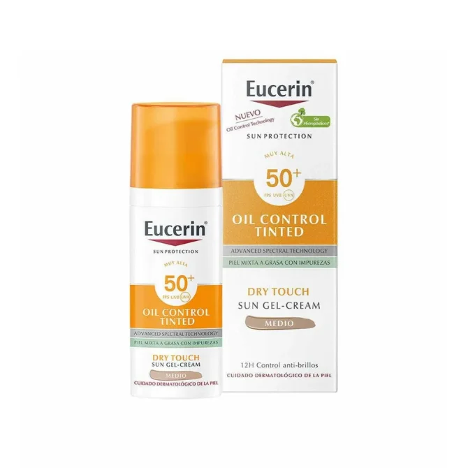 Eucerin Sun Protection Αντηλιακό Gel Προσώπου SPF50 με Χρώμα Medium 50ml – Υψηλή Προστασία και Φυσικό Αποτέλεσμα