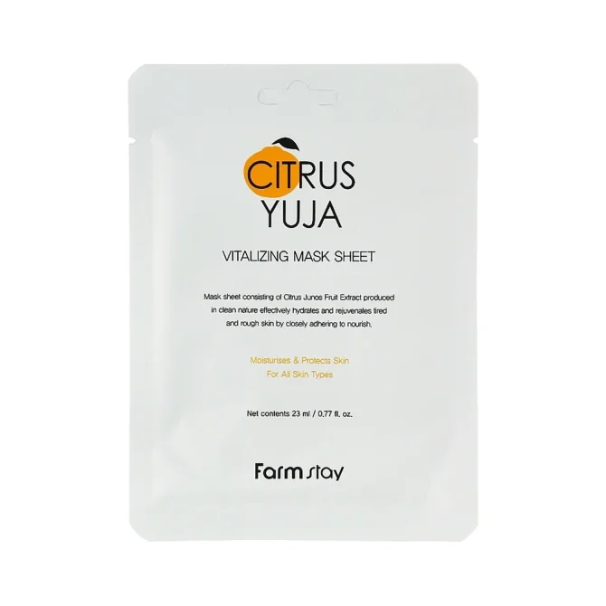 Farmstay Citrus Yuja Vitalizing Sheet Mask Farm Stay Sheet Μάσκα Προσώπου για Ενυδάτωση & Λάμψη με Centella Asiatica