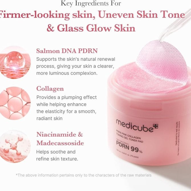 Medicube DRN Pink Collagen Pads Τόνωσης Προσώπου 70τμχ – Αναζωογόνηση και Φρεσκάδα