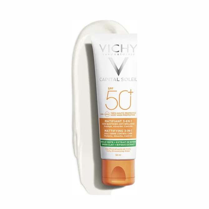 Vichy Mattifying 3 in 1 Daily Shine Control Care SPF50 - Ματ Αδιάβροχη Αντηλιακή Κρέμα Προσώπου 50ml