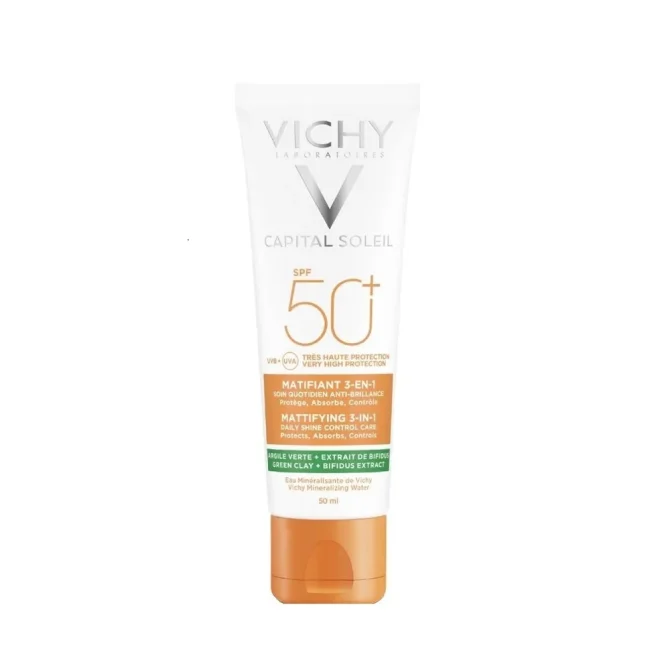 Vichy Mattifying 3 in 1 Daily Shine Control Care SPF50 - Ματ Αδιάβροχη Αντηλιακή Κρέμα Προσώπου 50ml